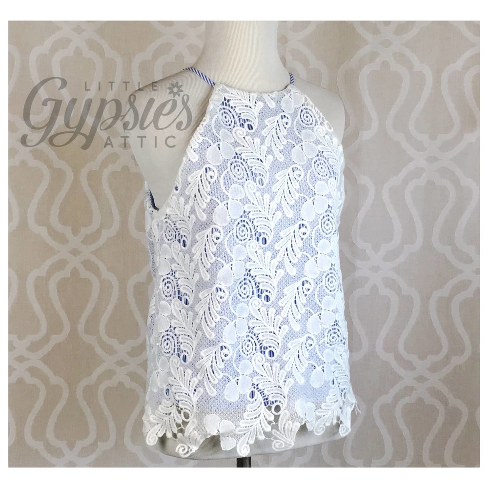 Little Cottage Blue Gingham Lace Top - Picture 5 of 8
